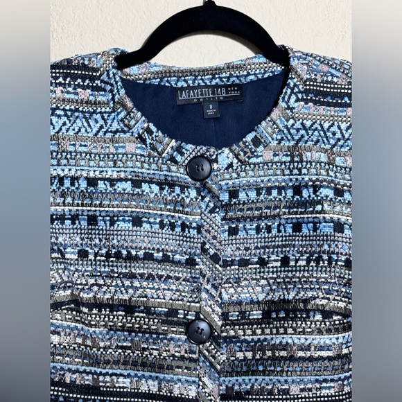 Lafayette 148 Petite New York Navy Blue Multi Tweed 3 Button Sz 8P Blazer Jacket - Picture 3 of 12